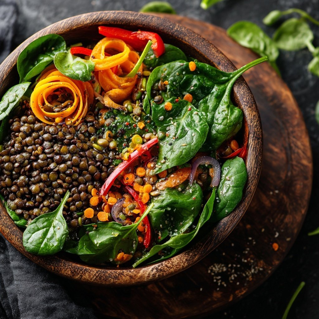 Buddha Bowl mit Linsen und Spinat