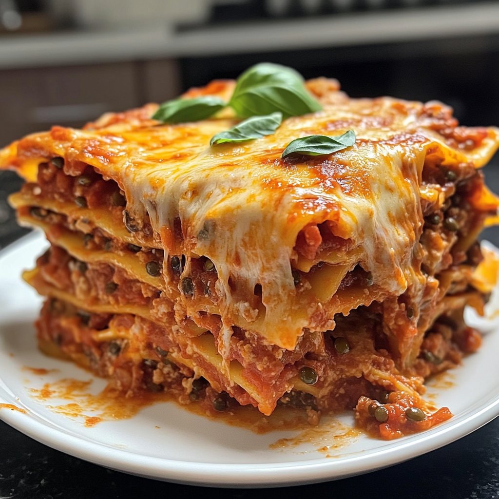 Lasagne mit Tomaten-Linsen-Sauce