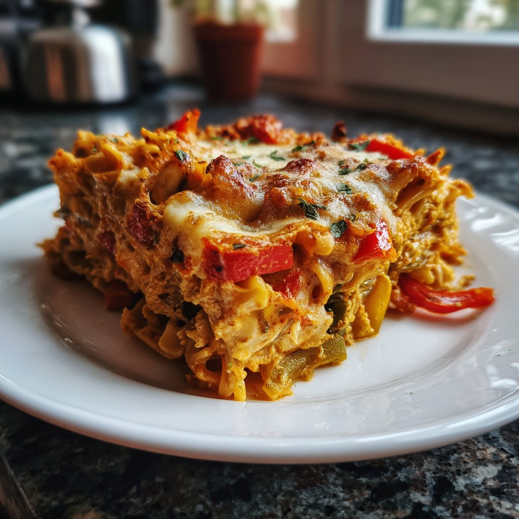 Vegetarischer Nudelauflauf mit Paprika