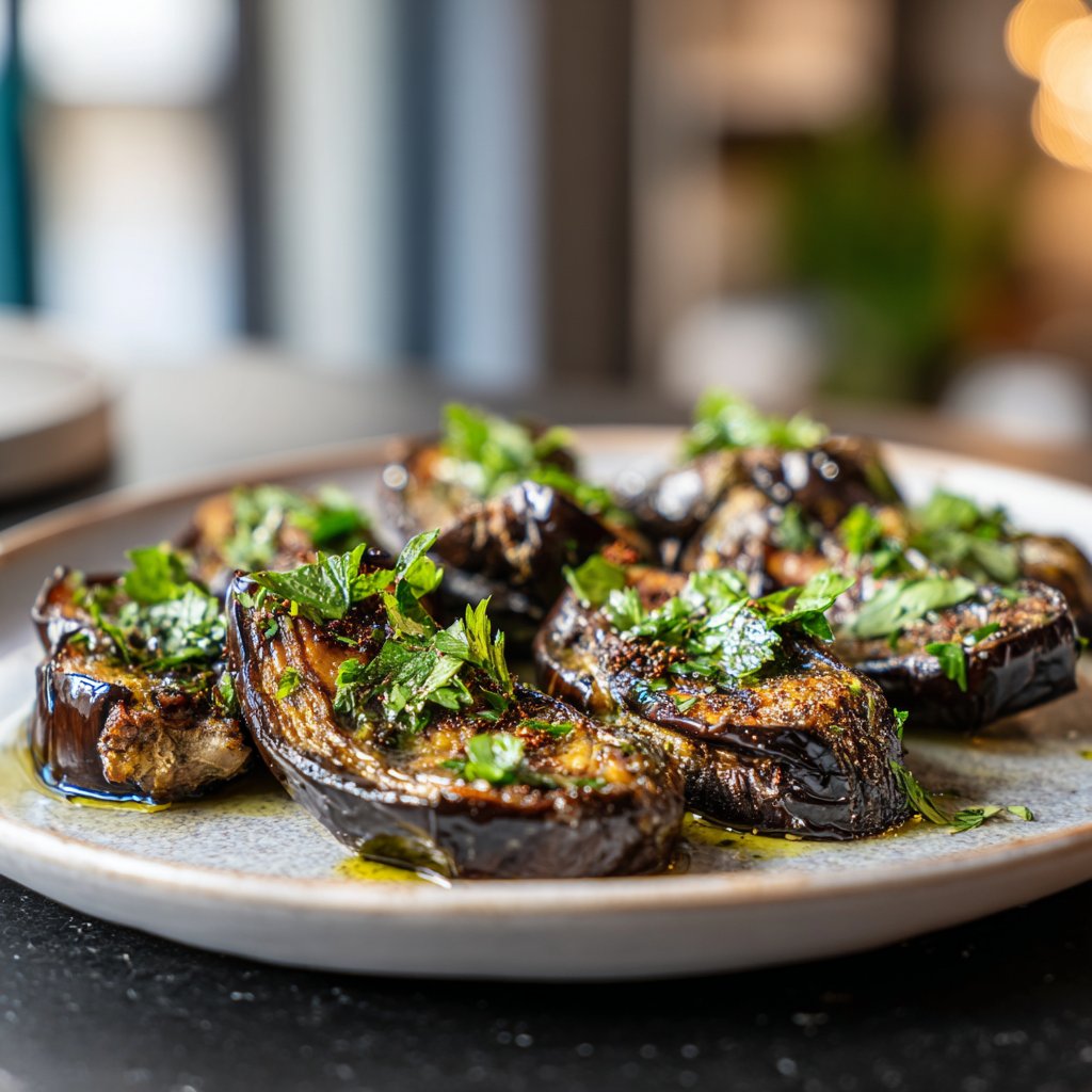 Auberginen aus der Pfanne mit Kräutern